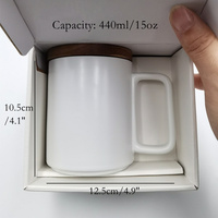 Grande Tasse à Café en Céramique Nordique Mat 15oz avec Logo Personnalisé, Couvercle en Bois et Boîte Cadeau – Bleu, Noir, Blanc