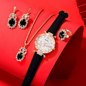 <span class=keywords><strong>Pas</strong></span> <span class=keywords><strong>cher</strong></span> Pointeur Quartz Montre Dame Analogique Femmes Montres En Cuir & 4pcs Bijoux Ensemble <span class=keywords><strong>Collier</strong></span> Boucle D'oreille Pour Robe - Product Image 2