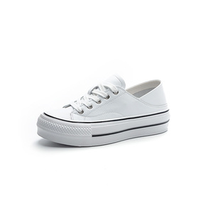 Baskets blanches pour femmes 2026 Printemps-Automne en cuir véritable à semelles épaisses rehaussantes à lacets pour étudiantes - Product Image 2