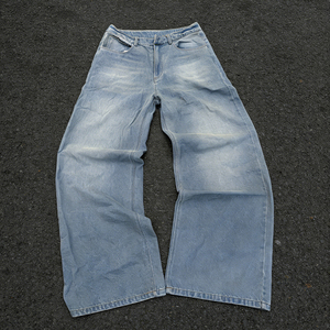 Jeans Vintage Y2K Personalizzati da <span class=keywords><strong>Uomo</strong></span> - Gamba Dritta Effetto Consumato Vestibilità Regolare Blu Nero per Streetwear Autunnale - Product Image 1