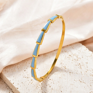 18k gold bulk wholesale gold plated delicate bamboo segment enamel decoration polished anti-fade daily elegant <b>bangle</b> <b>bracelet</b> - Product Image 5