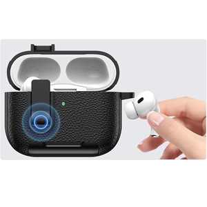 Étui pour <span class=keywords><strong>AirPods</strong></span> 4 avec support de téléphone, texture litchi, coque de protection de luxe avec interrupteur à pression automatique pour AirPod Pro 3/2 - Product Image 6