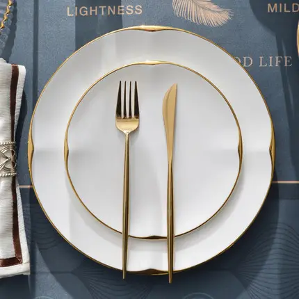 Современная Роскошная легкая Роскошная стильная желтая Золотая тарелка для стейка, Классическая посуда из костяного фарфора