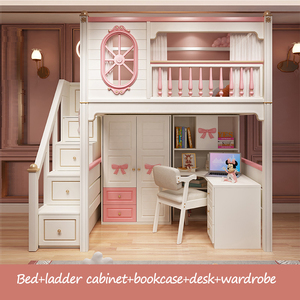 Giường tầng Maxky, bàn học tầng dưới, giường trẻ em tầng trên, giường tầng kiểu công chúa, bộ ga giường, bàn học tầng trên, tủ quần áo kết hợp, phòng ngủ trẻ em - Product Image 5
