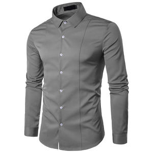 Camicia Slim Fit a Maniche Lunghe in Stile Coreano in Tinta Unita CVC per <span class=keywords><strong>Uomo</strong></span>, Vendita all'Ingrosso - Product Image 2