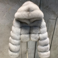 Chaqueta de Invierno de Piel de Zorro Real para Mujer con Capucha de Piel, Chaqueta Corta de Piel de Zorro Natural, Ropa Exterior Femenina