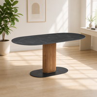 Table à manger ovale sur piétement cannelé avec plateau en pierre frittée (T-130)