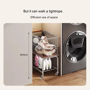 Vintage Metalen Beweegbare Wasmand Multifunctionele Mand Badkamer <span class=keywords><strong>Trolley</strong></span> Opbergrek Vuile Kleding Verzamelsysteem - Product Image 6