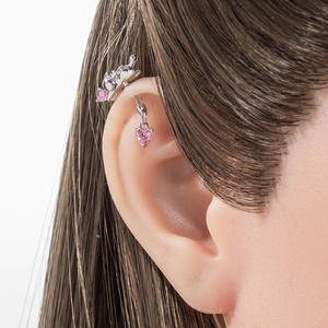 Nouvelles Boucles d'oreilles <span class=keywords><strong>Chat</strong></span> et Cœur, Piercing d'oreille Hélice Flottante, Design Original, en Acier Titane Couleur Argent avec Zircon Rose, Bijoux d'oreille Tendance - Product Image 3