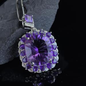 Fabrik-Großhandel Rhodium-Plattierter 925 Sterling Silber Kissenförmiger Natürlicher Amethyst-Anhänger für Damen Geschenk Party-Accessoire - Product Image 5