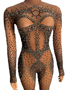Traje de escenario de lujo para fiesta, pantalones ajustados de una pieza con diamantes de imitación brillantes, club nocturno, bar, <span class=keywords><strong>Netflix</strong></span>, bailarina de plomo - Product Image 4