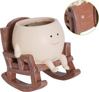 Pot de fleurs en résine avec visage souriant, tête de fleur mignonne, pot de fleurs unique en forme de chaise berçante, pot de fleurs pour plantes succulentes, cadeau pour la fête des mères