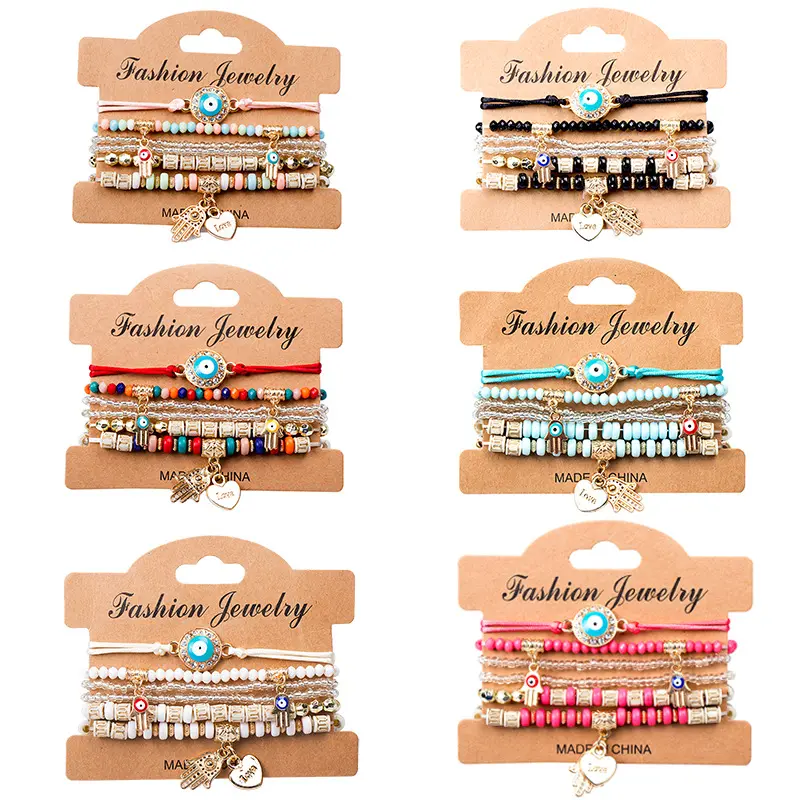 Wholesale Creative Bohemian Handmade Beads Eye bracelet Women Summer Colorful Beaded Chain Bangle Girls Jewelry Accessories