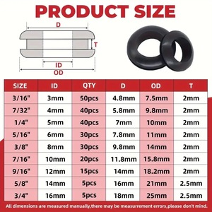 ชุดยางร้อยสายไฟ 215 ชิ้น 9 ขนาด สีดำ EPDM ป้องกันสายไฟ ปิดผนึกไฟฟ้า - Product Image 2