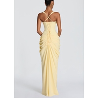 Robe asymétrique plissée fendue à col en V sexy et élégante pour femme, nouvelle collection