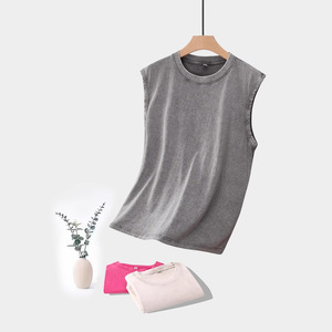 European Size Men's Tank <b>Top</b> 230g Pure Cotton Sleeveless Solid Color Round Hem Leisure Wear - Product Image 3