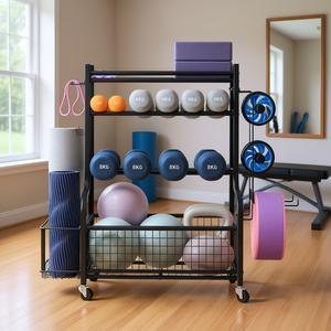 Soporte de acero para colchoneta de yoga con ruedas, organizador de almacenamiento de 40,4 pulgadas para equipo de entrenamiento en casa, acabado con recubrimiento en polvo - Product Image 2