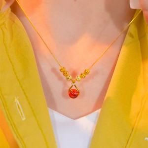 Red Agate Lucky Bag Necklace Water Drop Shape Zinc Alloy Pendant Clavicle Chain Gift For Women Elegant Summer Jewelry - Product Image 3