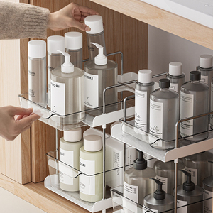 Organisateurs de salle de bain à usage multiple à 2 niveaux Organisateurs de rangement empilable pour garde-manger de <span class=keywords><strong>cuisine</strong></span> Organisateur d'armoire extractible - Product Image 4