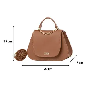 Bolso de hombro de piel sintética color camel Gilda, 20x13x7 cm, estilo bohemio vintage, impermeable, bolso de invierno para mujer - Product Image 1