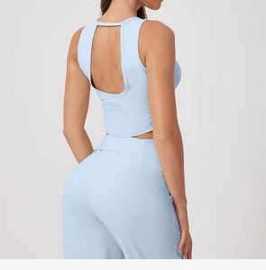 Haute qualité été femmes sans couture <span class=keywords><strong>musculation</strong></span> Yoga haut court licou débardeurs pour la course grande taille sans manches débardeur t-shirt - Product Image 5