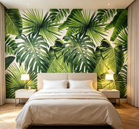 Papier peint à feuilles tropicales vertes, peinture murale personnalisée Monstera Palm, peinture murale imperméable pour la décoration intérieure de chambre à coucher, café, hôtel, bureau