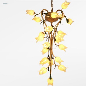 Lámpara colgante de flor de lirio luminosa en rama de cobre, lámpara de araña larga, decoración de Hotel, salón, Bar, luces <span class=keywords><strong>colgantes</strong></span> de tulipán - Product Image 3
