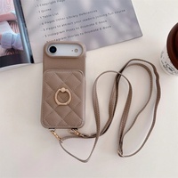 Étui Portefeuille en Cuir de Luxe avec Bandoulière et Anneau de Suspension pour iPhone 17 16 Pro Max 16 15 Plus 14 13 12