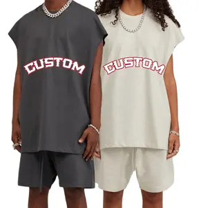 305GSM Custom Logo Oversized Heavyweight 100% Cotton Gym Wholesale Sports Women's And Men's Vests And SleevelessTshirts