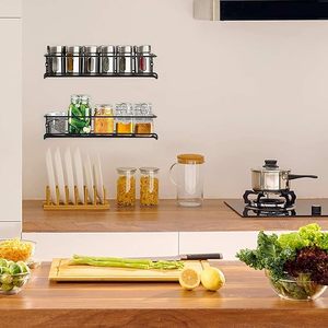 Rak bumbu dapur terpasang di dinding, rak pengatur penyimpanan dapur multifungsi, tempat bumbu bahan baja - Product Image 5