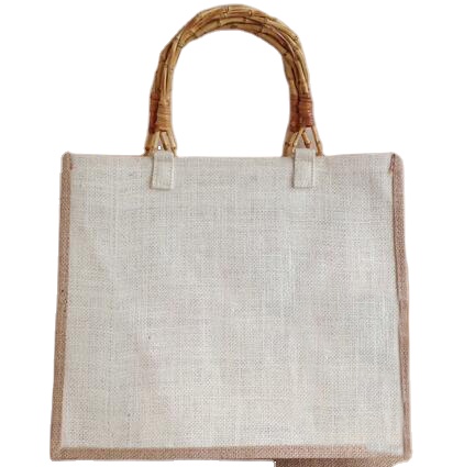 Kit granny: borsa in juta 26x22cm cm con manici in vero bamboo con 6  gomitoli di rafia naturale viscosa - Creativika