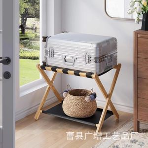 Estante de almacenamiento plegable de bambú de 2 niveles para equipaje, para uso en dormitorio u hotel. - Product Image 3