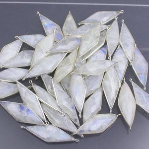 Rainbow Moonstone Marquise Shape Bezel Connector 925 Sterling Silver Jewelry With Gold Accent Silver Gold Number Pattern <b>Charms</b> - Product Image 4