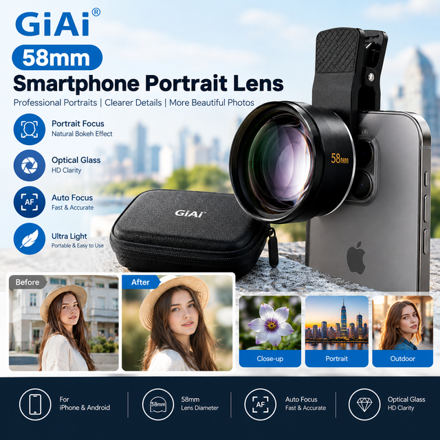 Factory OEM ODM 58mm Smartphone Portrait Lens Clip-On Optical Glass Auto Focus Camera Lens for iPhone Android Phone Photography