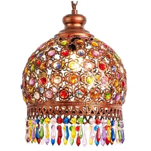 Mini lustre en mosaïque de bohème, lustre rétro en cristal de fer, lampe à tête unique, lustre marocain en Bronze Antique, lustre turc