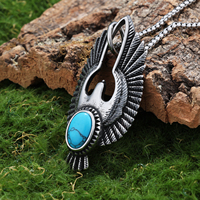 Punk bijoux en gros en acier inoxydable Turquoise pierre lunette réglage en acier inoxydable matériel oiseau aigle pendentif collier