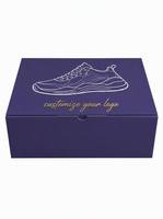 Boîte à chaussures bleu marine Leabon avec motif ligne blanche, emballage pliable en carton pour baskets, logo personnalisé, vente en gros, direct usine