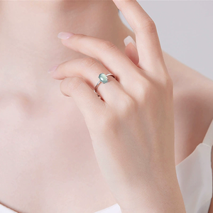 S925 silver natural A-grade jadeite blue water oval egg-shaped <b>ring</b>, ice-grade jade, women's <b>ring</b>, <b>adjustable</b> design - Product Image 4