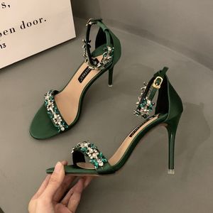Zapatos de Tacón Alto para Mujer, Color Verde con Pedrería, Nueva Tendencia 2025, Elegantes y Sensuales para el Verano - Product Image 2