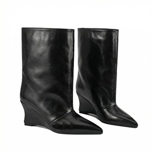 Bottines de luxe en PU huilé pour <span class=keywords><strong>femme</strong></span>, à talon compensé sculptural, bout pointu, style western, pour mollets larges - Product Image 3