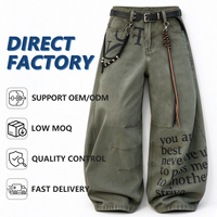 Jeans personnalisés pour hommes, usine OEM ODM, pantalons en denim amples à jambe large, imprimé lettres vintage, streetwear, vente en gros, logo personnalisé