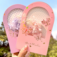 Nouvelle Arrivée : Carte Postale Exquise en Forme d'Enveloppe Arquée, Motif Papillon Rêveur, Fenêtre Découpée avec Fleurs Séchées, Mini Carte Pliante en Papier