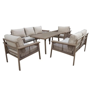 Dwoo Modern Beige Aluminum Woven <b>Rattan</b> Furniture 5 Piece Garden Set 7 Seater Commercial Patio Conversation <b>Sofas</b> Set - Product Image 2