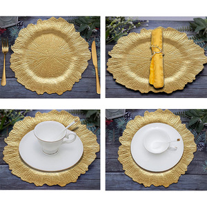 Assiettes de présentation en toile de jute avec bordure dorée, coloris <span class=keywords><strong>taupe</strong></span>, pesach, magenta, et vert sarcelle, pour mariage, Noël - Product Image 2