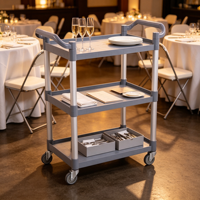 Chariot de service silencieux et résistant aux taches à 3 niveaux pour hôtel et restaurant