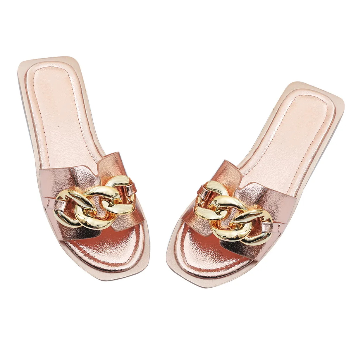 Zapatos de moda para mujer, Sandalias planas cómodas con suela blanda y cadena de Metal de princesa