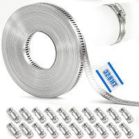 Kit de colliers de serrage pour tuyau de 32,81 pieds, bande réglable à vis sans fin en acier inoxydable 304, à découper sur mesure, avec 20 attaches renforcées