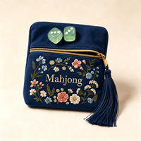 Pochette à dés brodée personnalisée avec fermeture éclair et pompon, plusieurs options de couleurs, logo personnalisé, rangement pour dés de jeu de mahjong et de table