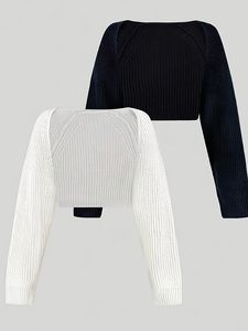 <span class=keywords><strong>Cardigan</strong></span> Corto da Donna in Tinta Unita, Due Pezzi, con Scollo a V e Design a Costine, Elegante Maglione Casual Lavorato a Maglia - Product Image 1