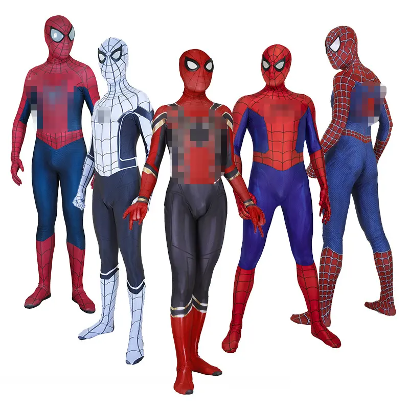 大人のための新しい並外れたクモの巣の男のスーツ赤黒のジャンプスーツマスク付きハロウィンコスプレのためのスパイダーマンの衣装